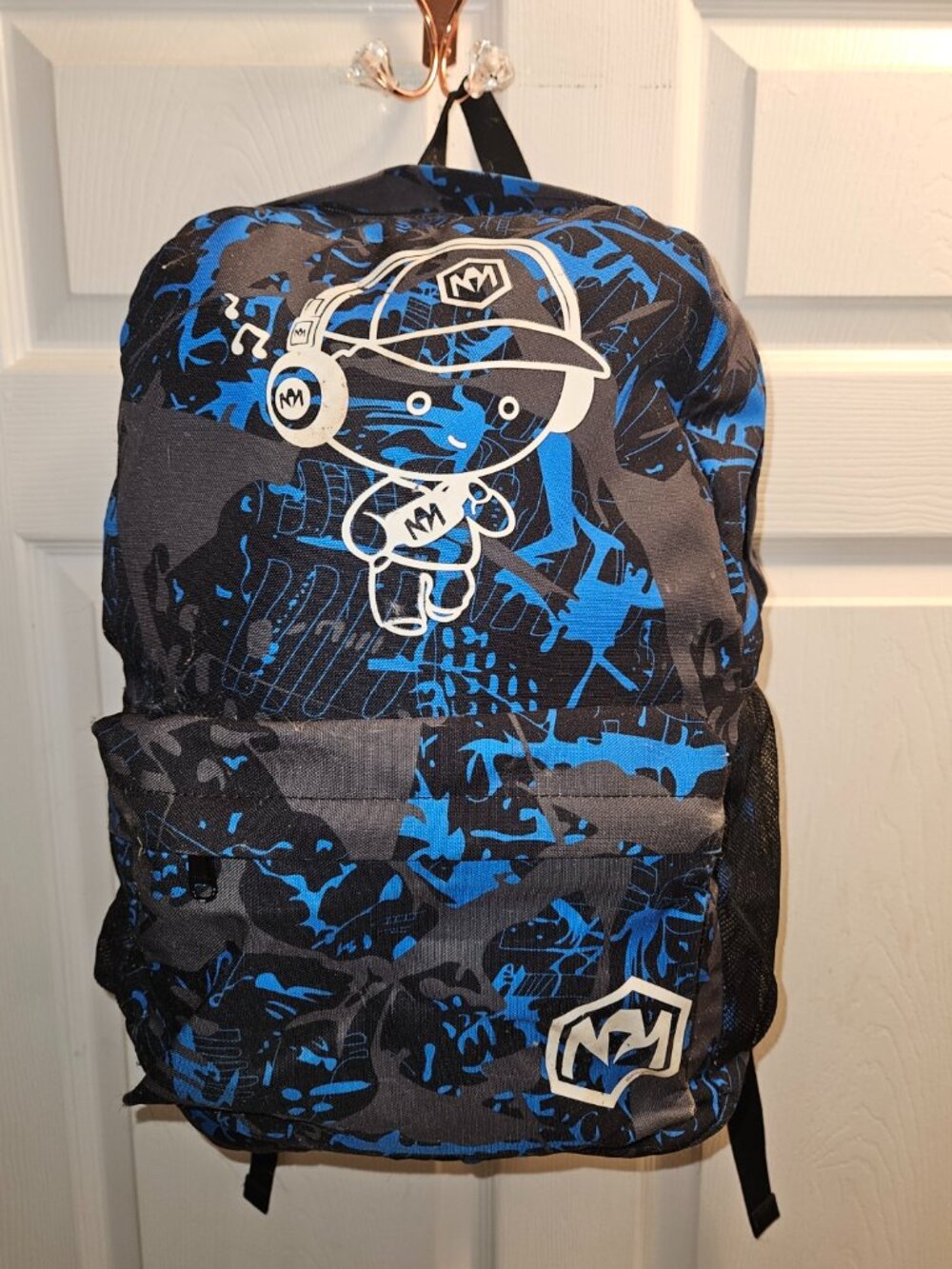 Blue and Black Camo Design Luminous Music Boy Backpack ~ Adjustable Straps